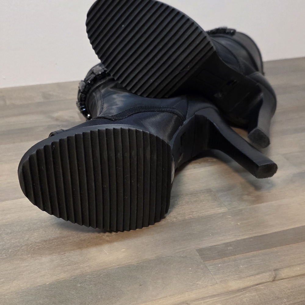 Black Mesh High-Heel Ankle Boot with Embellished Strap - Picture 7 of 12
